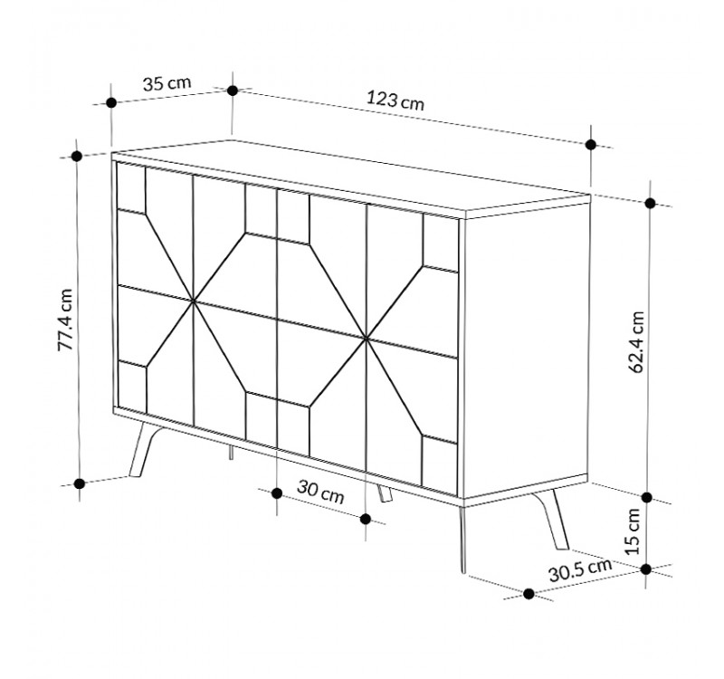 Μπουφές Dune Megapap χρώμα ανοιχτό καρυδί 123x35x77,4εκ.