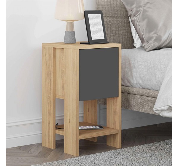 Κομοδίνο Ema Megapap χρώμα sapphire oak - ανθρακί 30x30x55εκ.