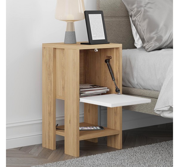 Κομοδίνο Ema Megapap χρώμα sapphire oak - λευκό 30x30x55εκ.