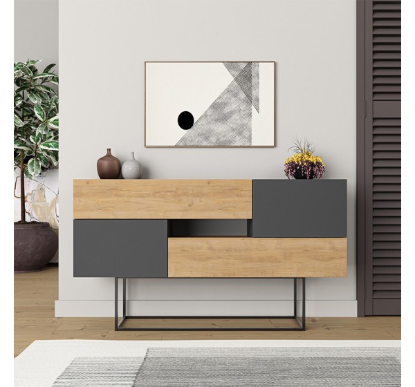 Μπουφές Eros Megapap sapphire oak - ανθρακί 145x40x82εκ.