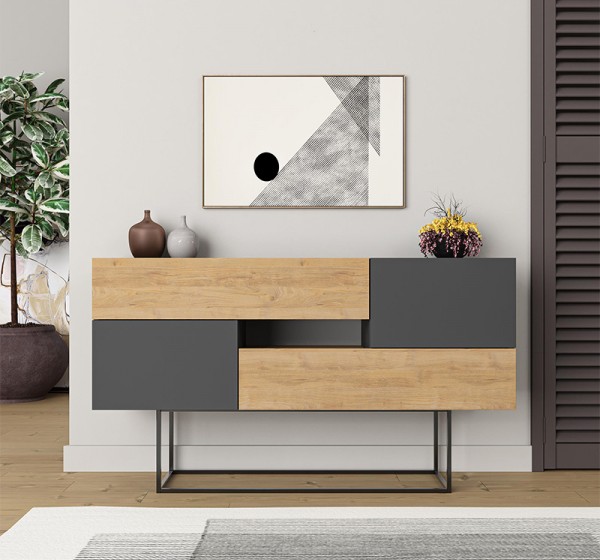 Μπουφές Eros Megapap sapphire oak - ανθρακί 145x40x82εκ.