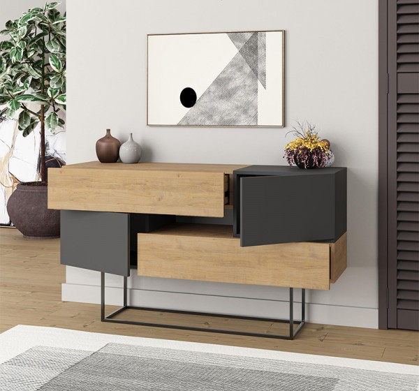 Μπουφές Eros Megapap sapphire oak - ανθρακί 145x40x82εκ.