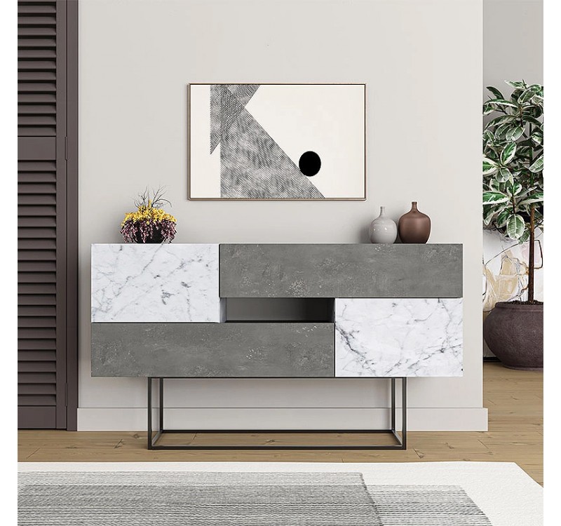 Μπουφές Eros Megapap γκρι ρετρό - λευκό εφέ μαρμάρου 145x40x82εκ.