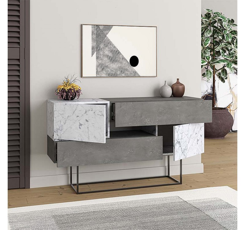 Μπουφές Eros Megapap γκρι ρετρό - λευκό εφέ μαρμάρου 145x40x82εκ.