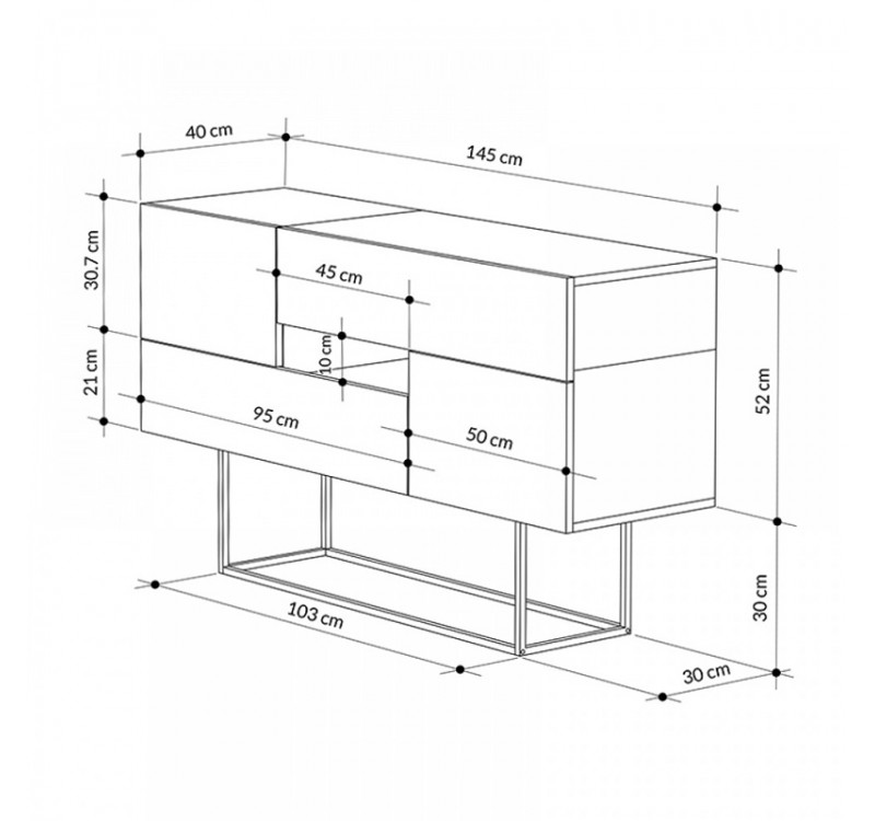 Μπουφές Eros Megapap γκρι ρετρό - λευκό εφέ μαρμάρου 145x40x82εκ.
