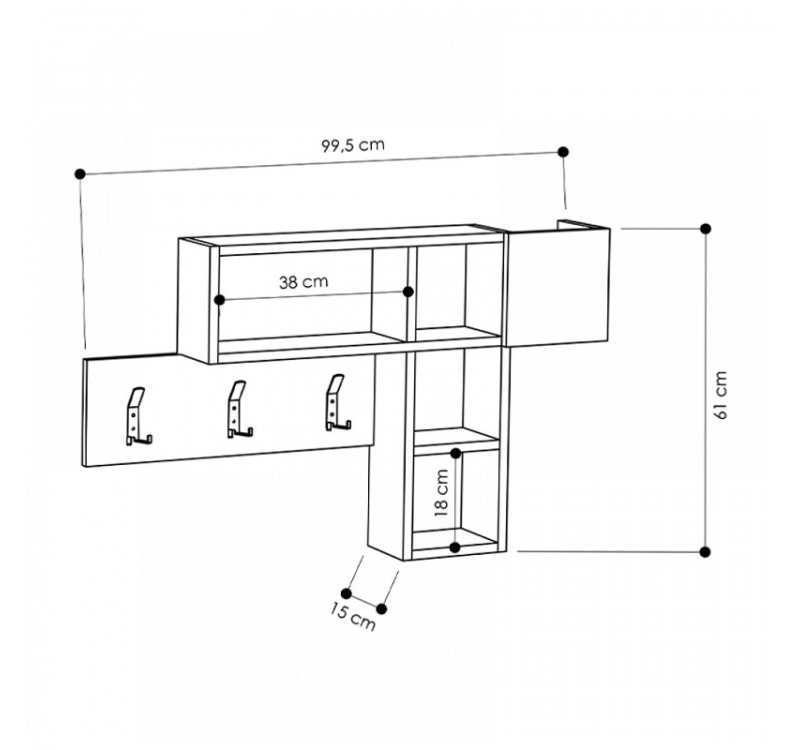 Κρεμάστρα τοίχου Game Megapap χρώμα sapphire oak - λευκό 99,5x15x61εκ.