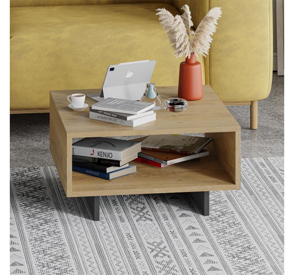Τραπεζάκι σαλονιού Hola Megapap χρώμα sapphire oak - ανθρακί 60x60x32εκ.
