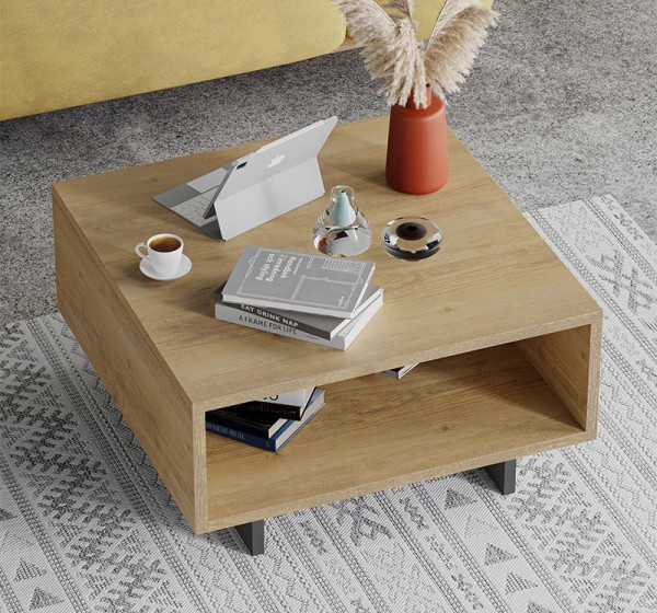 Τραπεζάκι σαλονιού Hola Megapap χρώμα sapphire oak - ανθρακί 60x60x32εκ.