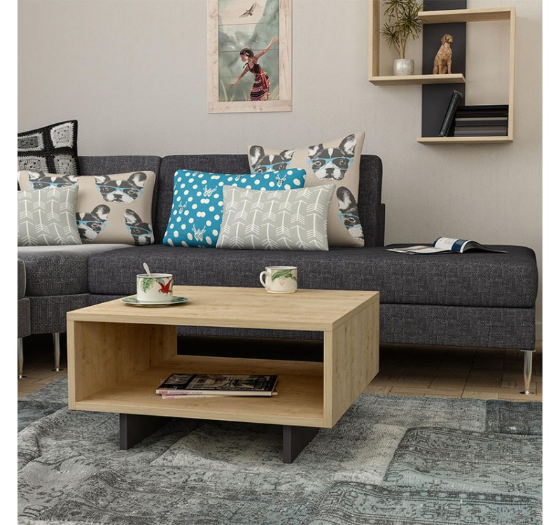 Τραπεζάκι σαλονιού Hola Megapap χρώμα sapphire oak - ανθρακί 60x60x32εκ.