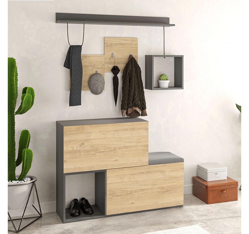 Έπιπλο εισόδου - παπουτσοθήκη Holdon Megapap sapphire oak/ανθρακί 120x36,5x87,5εκ.