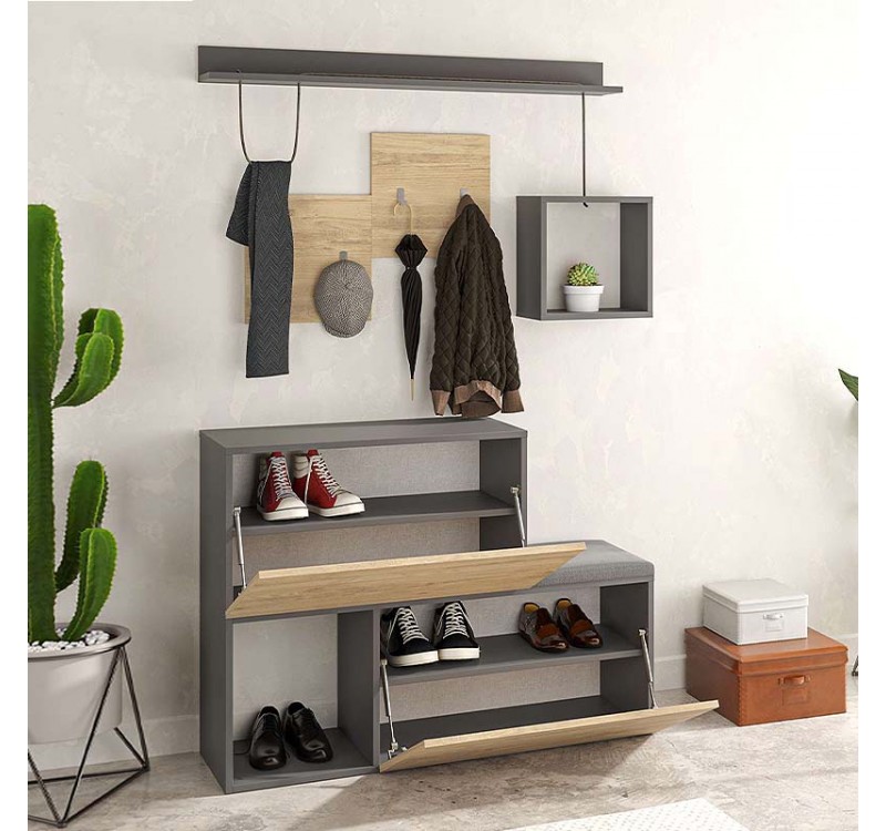 Έπιπλο εισόδου - παπουτσοθήκη Holdon Megapap sapphire oak/ανθρακί 120x36,5x87,5εκ.