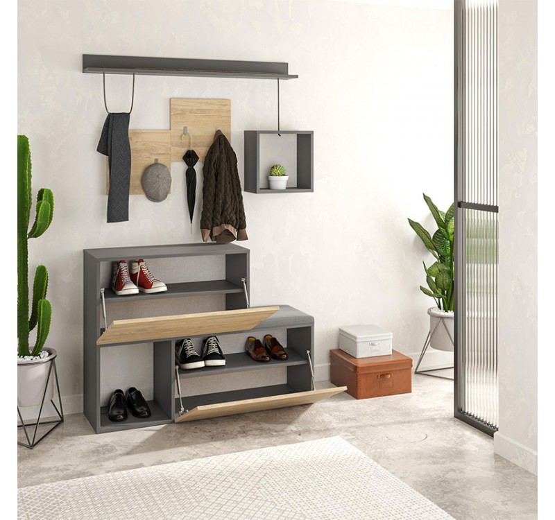 Έπιπλο εισόδου - παπουτσοθήκη Holdon Megapap sapphire oak/ανθρακί 120x36,5x87,5εκ.