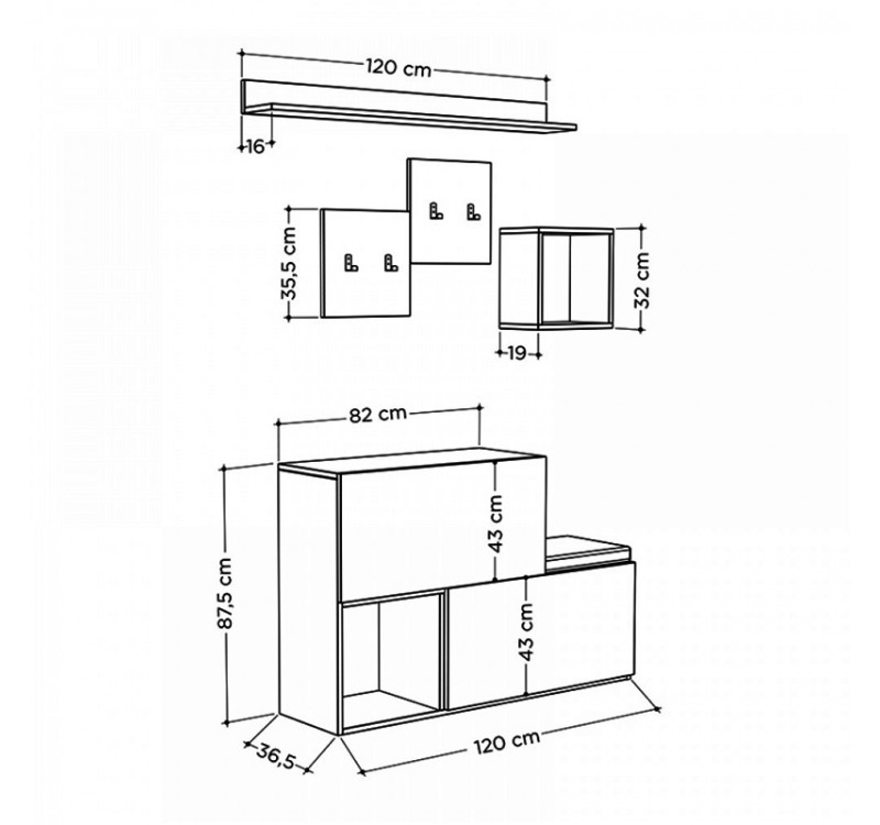 Έπιπλο εισόδου - παπουτσοθήκη Holdon Megapap sapphire oak/ανθρακί 120x36,5x87,5εκ.