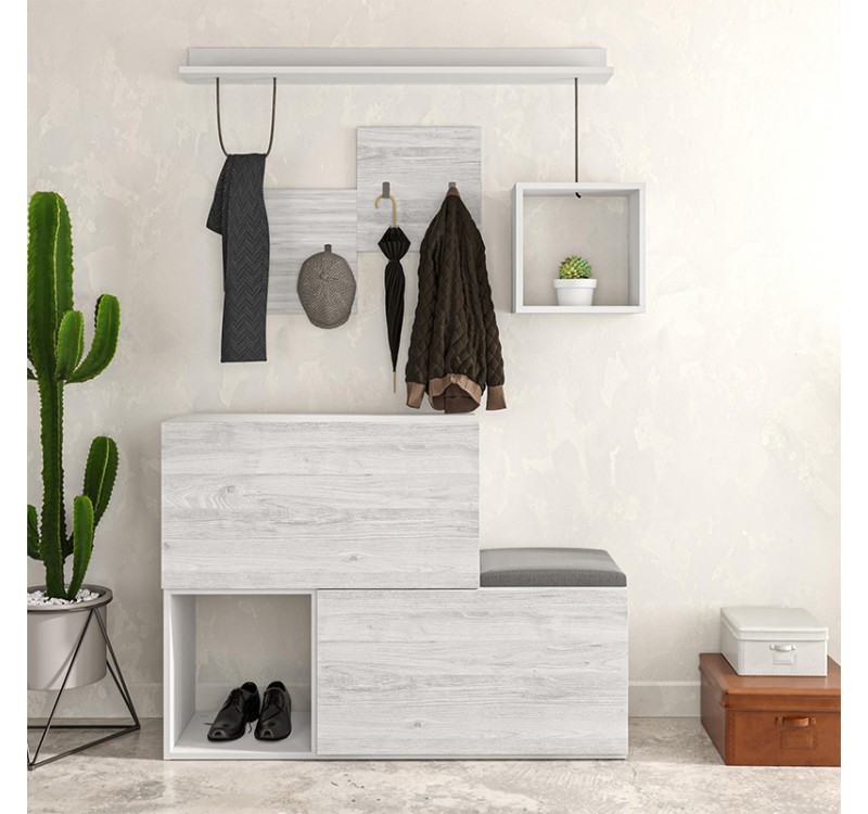 Έπιπλο εισόδου - παπουτσοθήκη Holdon Megapap χρώμα λευκό αντικέ 120x36,5x87,5εκ.