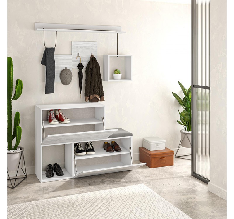 Έπιπλο εισόδου - παπουτσοθήκη Holdon Megapap χρώμα λευκό αντικέ 120x36,5x87,5εκ.