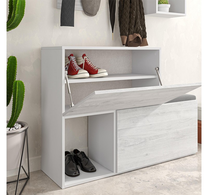 Έπιπλο εισόδου - παπουτσοθήκη Holdon Megapap χρώμα λευκό αντικέ 120x36,5x87,5εκ.