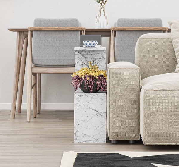 Τραπεζάκι βοηθητικό Homemania Megapap χρώμα λευκό εφέ μαρμάρου 60x20x60εκ.