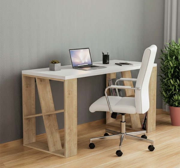 Γραφείο εργασίας Honey Megapap χρώμα λευκό - sapphire oak 137x60x75εκ