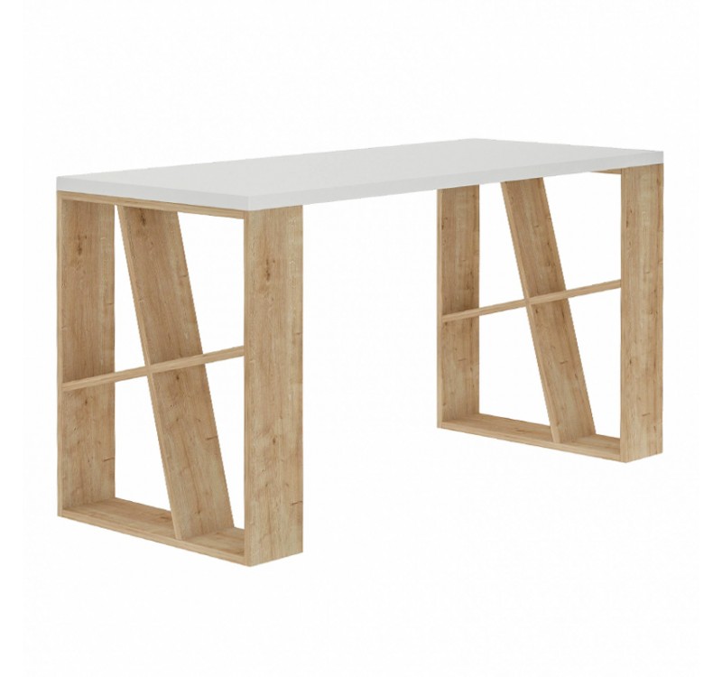 Γραφείο εργασίας Honey Megapap χρώμα λευκό - sapphire oak 137x60x75εκ