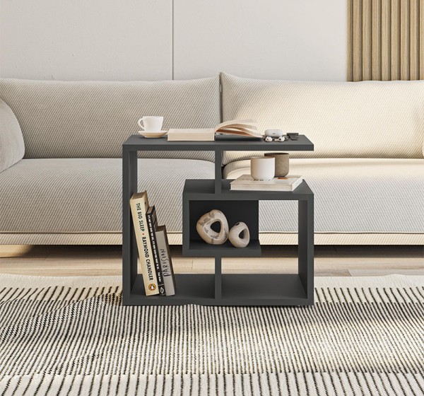 Τραπεζάκι βοηθητικό Labirent Megapap χρώμα ανθρακί 54x40x45εκ.