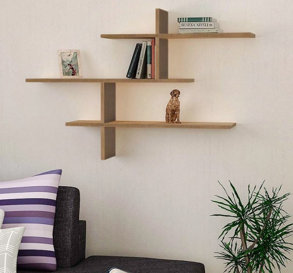 Ραφιέρα τοίχου Leo Megapap χρώμα ανοιχτό καρυδί 123x22x80εκ.