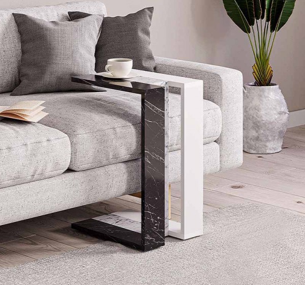 Τραπεζάκι βοηθητικό Muju Megapap χρώμα μαύρο - λευκό εφέ μαρμάρου/λευκό 30x40x57εκ.