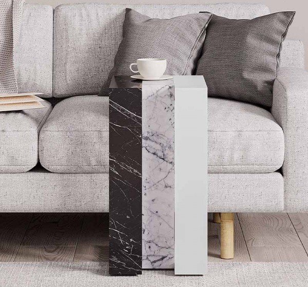 Τραπεζάκι βοηθητικό Muju Megapap χρώμα μαύρο - λευκό εφέ μαρμάρου/λευκό 30x40x57εκ.