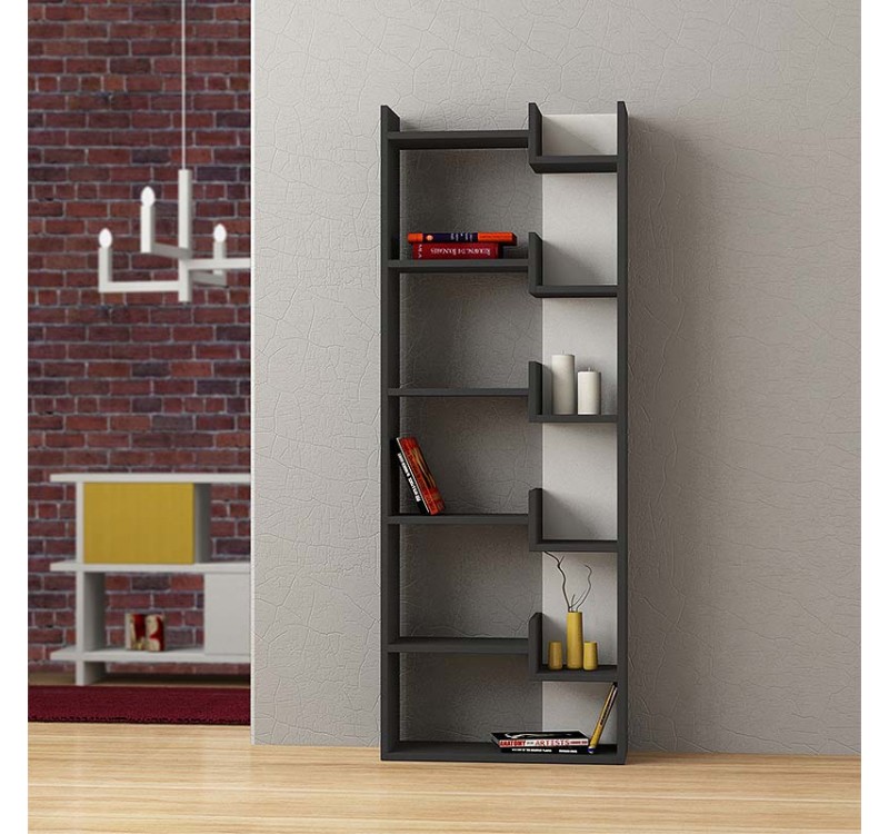 Βιβλιοθήκη Oppa Megapap χρώμα ανθρακί - λευκό 60x22x162εκ.
