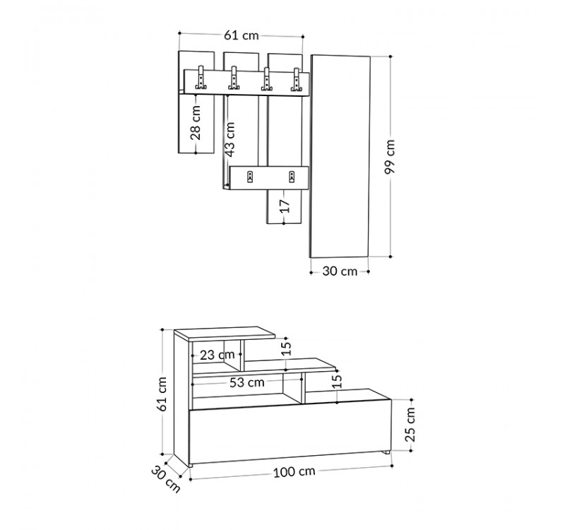 Έπιπλο εισόδου Vesty Megapap χρώμα γκρι ρετρό 100x30x61εκ.