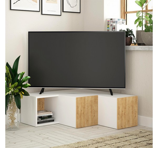 Έπιπλο τηλεόρασης γωνιακό Compact Megapap χρώμα λευκό - sapphire oak 94,2x90,6x31,4εκ.