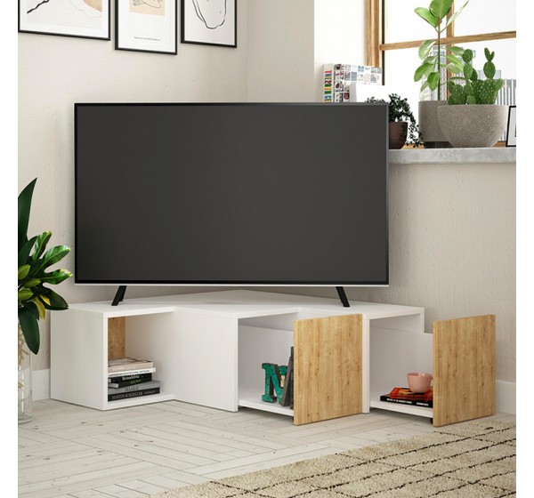 Έπιπλο τηλεόρασης γωνιακό Compact Megapap χρώμα λευκό - sapphire oak 94,2x90,6x31,4εκ.