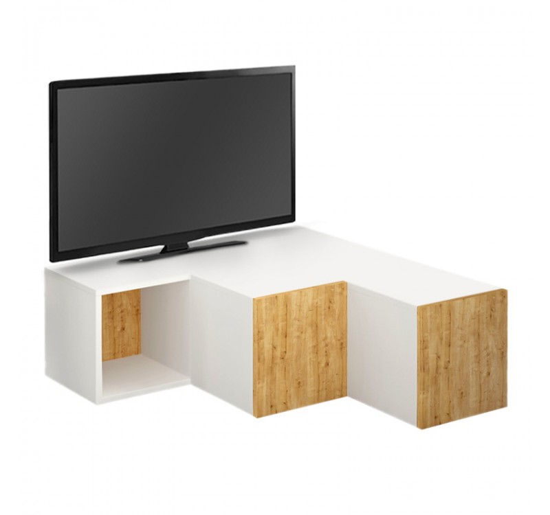 Έπιπλο τηλεόρασης γωνιακό Compact Megapap χρώμα λευκό - sapphire oak 94,2x90,6x31,4εκ.