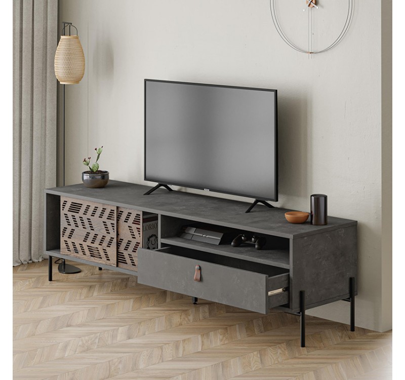 Έπιπλο τηλεόρασης Dionysos Megapap χρώμα γκρι ρετρό 170x45x48,6εκ.