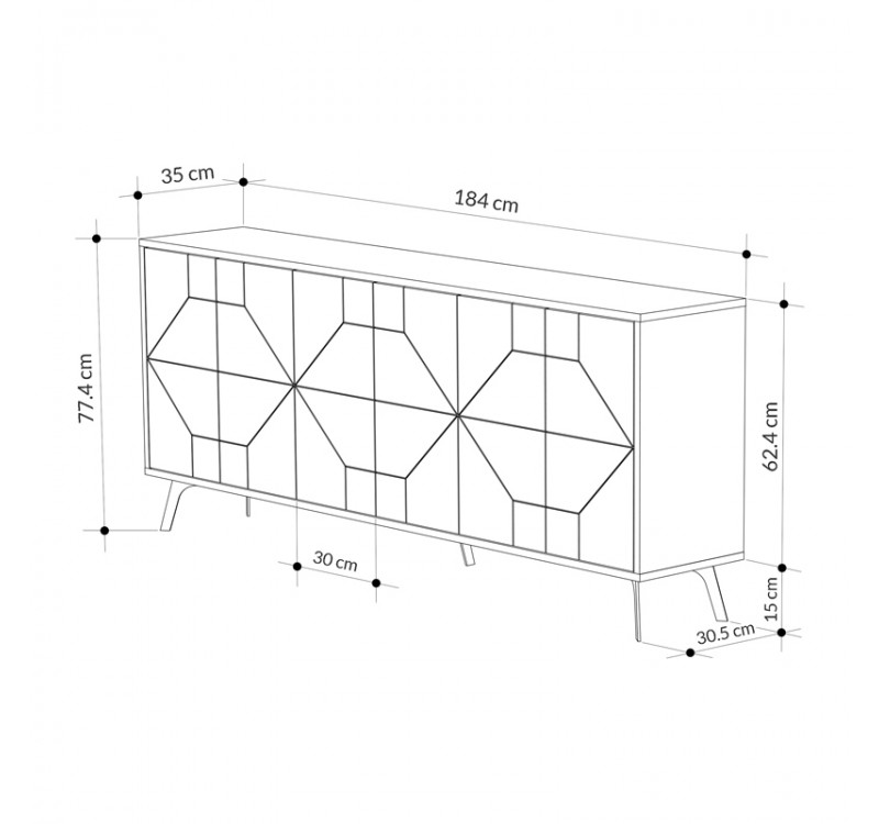 Μπουφές Dune Megapap χρώμα ανθρακί 184x35x77,4εκ.