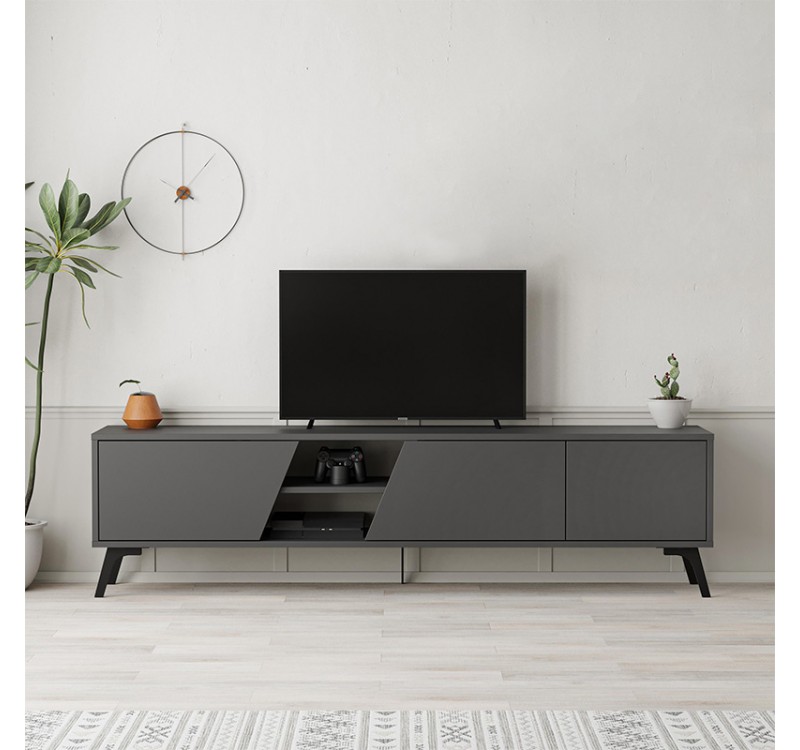 Έπιπλο τηλεόρασης Fiona Megapap χρώμα ανθρακί 180x35,6x48εκ.