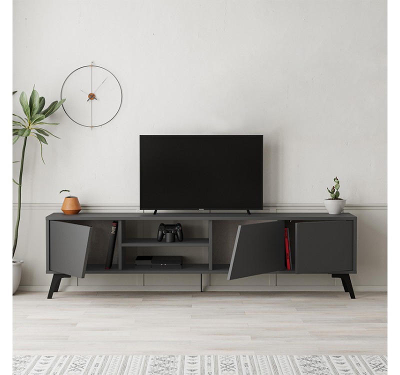 Έπιπλο τηλεόρασης Fiona Megapap χρώμα ανθρακί 180x35,6x48εκ.