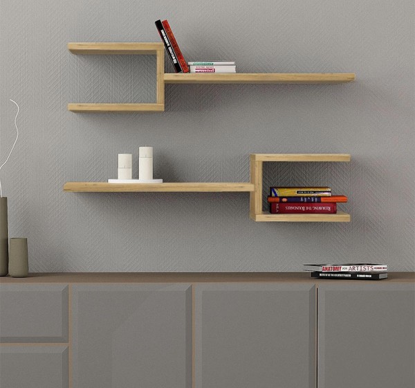 Ραφιέρα τοίχου Fork Megapap 2 τεμαχίων χρώμα sapphire oak 75x19,5x18εκ.