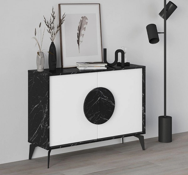 Μπουφές Gora Megapap χρώμα μαύρο εφέ μαρμάρου - λευκό 110x35,6x82εκ.