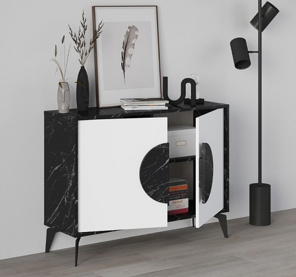 Μπουφές Gora Megapap χρώμα μαύρο εφέ μαρμάρου - λευκό 110x35,6x82εκ.