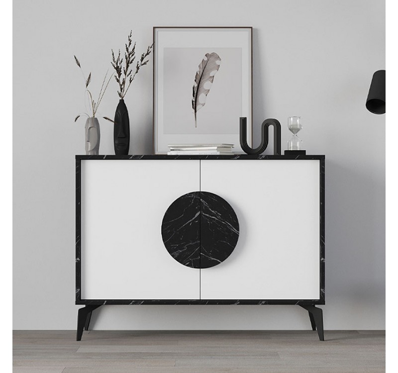 Μπουφές Gora Megapap χρώμα μαύρο εφέ μαρμάρου - λευκό 110x35,6x82εκ.