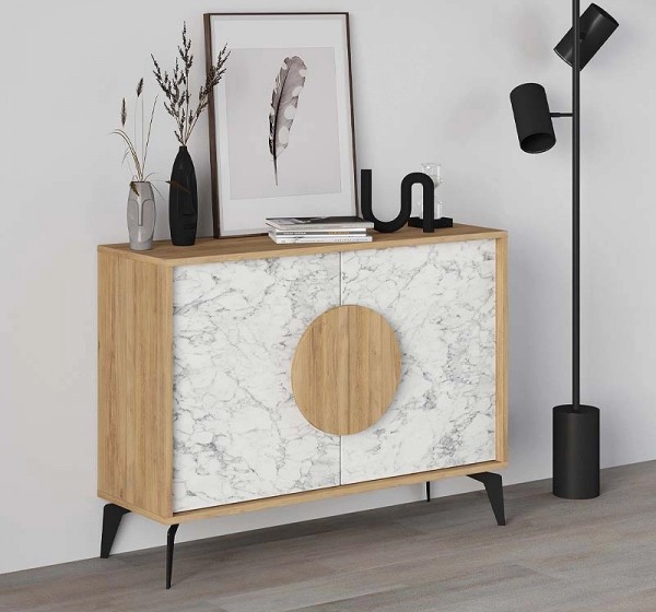 Μπουφές Gora Megapap χρώμα sapphire oak - λευκό εφέ μαρμάρου 110x35,6x82εκ.