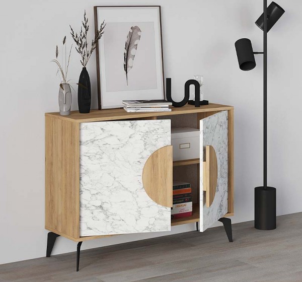 Μπουφές Gora Megapap χρώμα sapphire oak - λευκό εφέ μαρμάρου 110x35,6x82εκ.