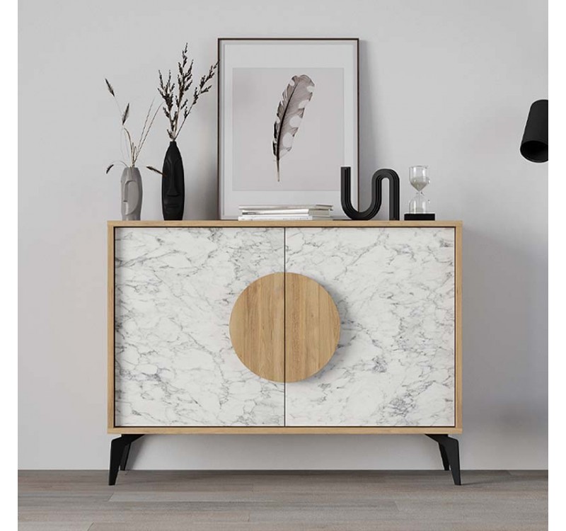 Μπουφές Gora Megapap χρώμα sapphire oak - λευκό εφέ μαρμάρου 110x35,6x82εκ.