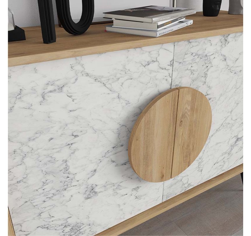 Μπουφές Gora Megapap χρώμα sapphire oak - λευκό εφέ μαρμάρου 110x35,6x82εκ.