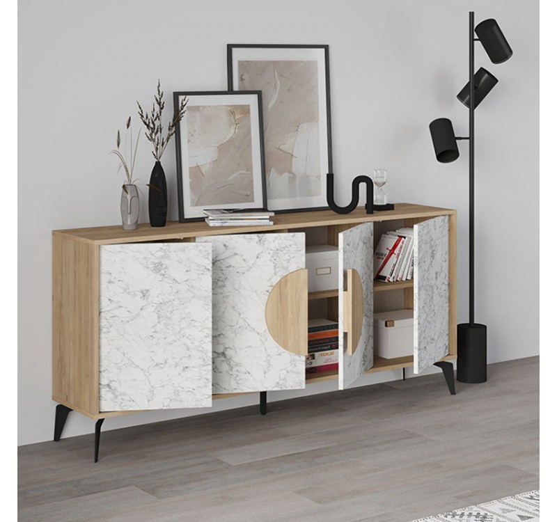 Μπουφές Gora Megapap χρώμα sapphire oak - λευκό εφέ μαρμάρου 180x35,6x82εκ.