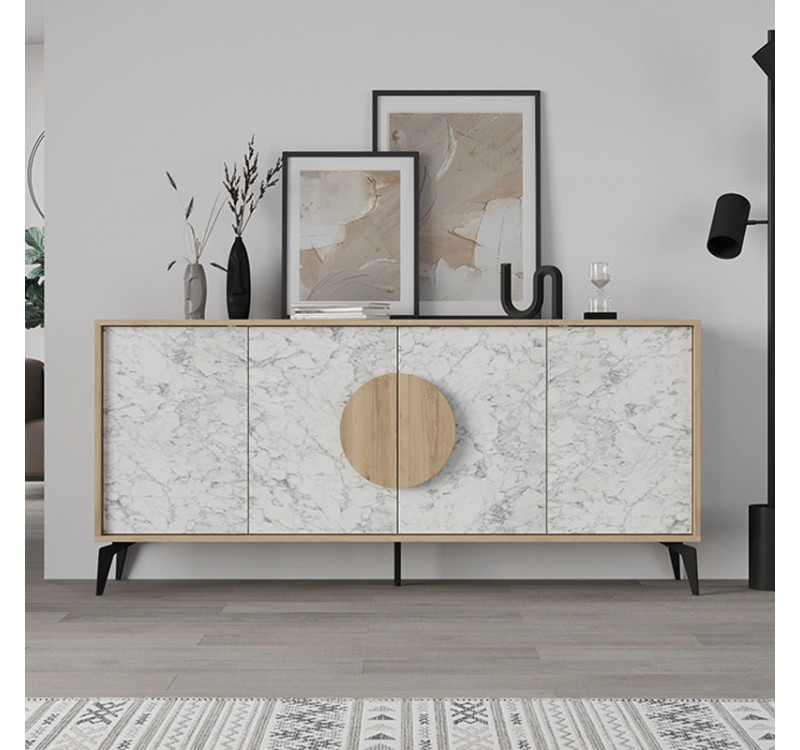 Μπουφές Gora Megapap χρώμα sapphire oak - λευκό εφέ μαρμάρου 180x35,6x82εκ.