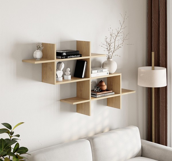 Ραφιέρα τοίχου Halic Megapap χρώμα sapphire oak 150x22x82εκ.