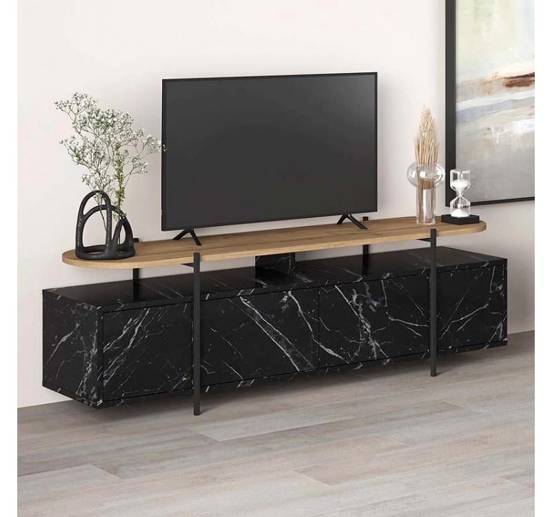 Έπιπλο τηλεόρασης Hanley Megapap χρώμα μαύρο εφέ μαρμάρου 160x35,6x48εκ.