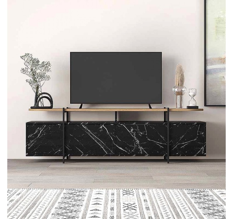 Έπιπλο τηλεόρασης Hanley Megapap χρώμα μαύρο εφέ μαρμάρου 160x35,6x48εκ.