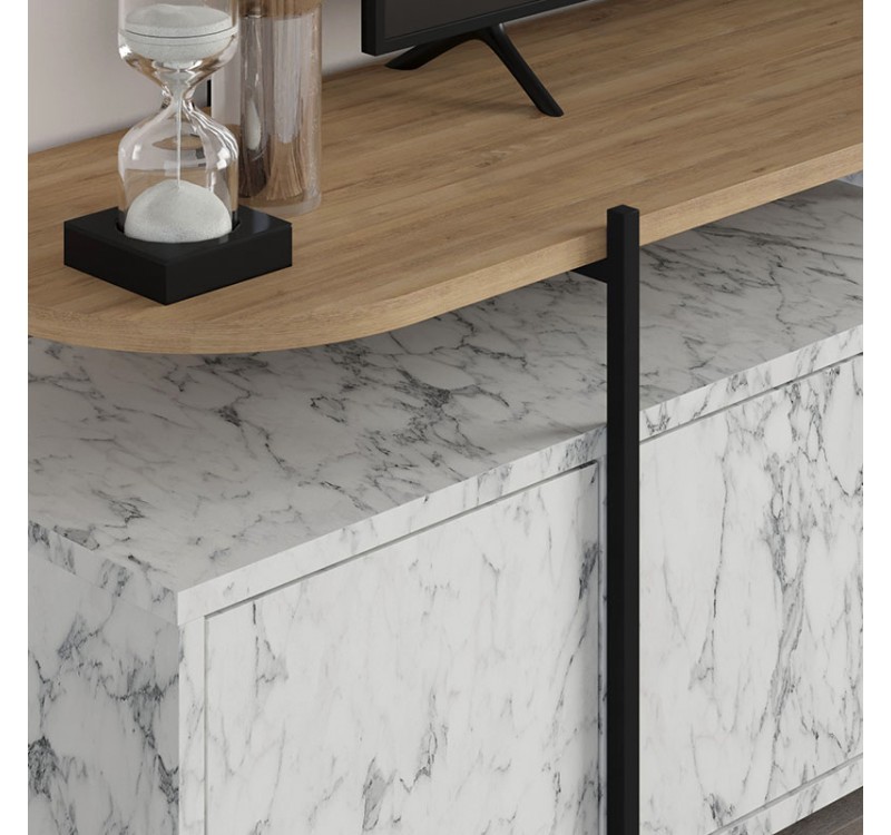 Έπιπλο τηλεόρασης Hanley Megapap χρώμα λευκό εφέ μαρμάρου 160x35,6x48εκ.